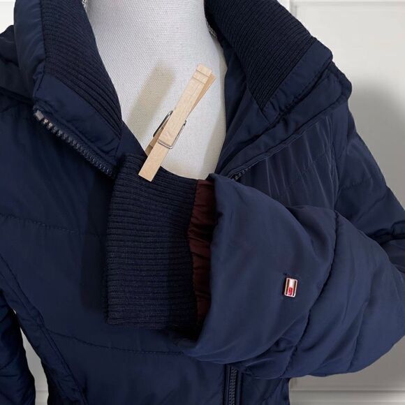 Tommy Hilfiger Navy Blue Mid Length Puffer Jacket Coat W/Hood Sz XXS - Picture 6 of 13